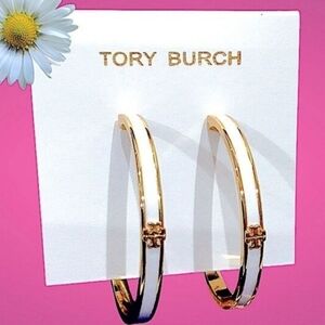 Tory Burch Gold and Cream Hoop Earrings